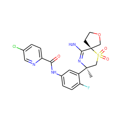 C[C@@]1(c2cc(NC(=O)c3ccc(Cl)cn3)ccc2F)CS(=O)(=O)[C@]2(CCOC2)C(N)=N1 ZINC000207737899