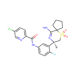 C[C@@]1(c2cc(NC(=O)c3ccc(Cl)cn3)ccc2F)CS(=O)(=O)C2(CCCC2)C(N)=N1 ZINC000206686050