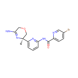 C[C@@]1(c2cccc(NC(=O)c3ccc(Br)cn3)n2)COCC(N)=N1 ZINC000167500659