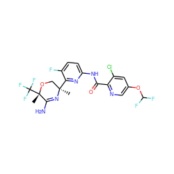 C[C@@]1(c2nc(NC(=O)c3ncc(OC(F)F)cc3Cl)ccc2F)CO[C@@](C)(C(F)(F)F)C(N)=N1 ZINC000169700698