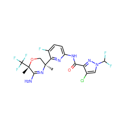 C[C@@]1(c2nc(NC(=O)c3nn(C(F)F)cc3Cl)ccc2F)CO[C@@](C)(C(F)(F)F)C(N)=N1 ZINC000167633906