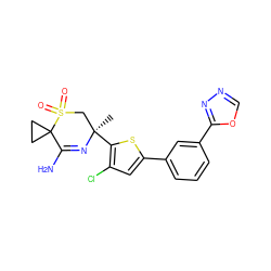 C[C@@]1(c2sc(-c3cccc(-c4nnco4)c3)cc2Cl)CS(=O)(=O)C2(CC2)C(N)=N1 ZINC000217747169