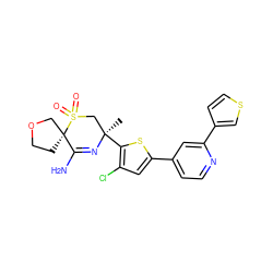 C[C@@]1(c2sc(-c3ccnc(-c4ccsc4)c3)cc2Cl)CS(=O)(=O)[C@@]2(CCOC2)C(N)=N1 ZINC000217750904