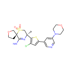 C[C@@]1(c2sc(-c3cncc(N4CCOCC4)c3)cc2Cl)CS(=O)(=O)[C@]2(CCOC2)C(N)=N1 ZINC000207741534