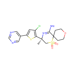 C[C@@]1(c2sc(-c3cncnc3)cc2Cl)CS(=O)(=O)C2(CCOCC2)C(N)=N1 ZINC000207734640