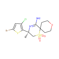 C[C@@]1(c2sc(Br)cc2Cl)CS(=O)(=O)C2(CCOCC2)C(N)=N1 ZINC000217745444