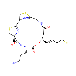 C[C@@]12CSC(=N1)c1csc(n1)CNC(=O)C[C@@H](/C=C/CCS)OC(=O)[C@H](CCCN)NC2=O ZINC000299824603