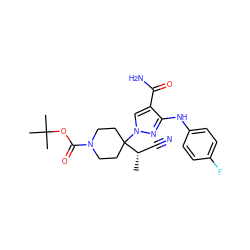 C[C@@H](C#N)C1(n2cc(C(N)=O)c(Nc3ccc(F)cc3)n2)CCN(C(=O)OC(C)(C)C)CC1 ZINC000204970973