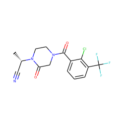 C[C@@H](C#N)N1CCN(C(=O)c2cccc(C(F)(F)F)c2Cl)CC1=O ZINC000059288556