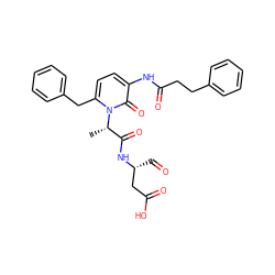 C[C@@H](C(=O)N[C@H](C=O)CC(=O)O)n1c(Cc2ccccc2)ccc(NC(=O)CCc2ccccc2)c1=O ZINC000026268562