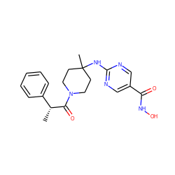 C[C@@H](C(=O)N1CCC(C)(Nc2ncc(C(=O)NO)cn2)CC1)c1ccccc1 ZINC001772570616