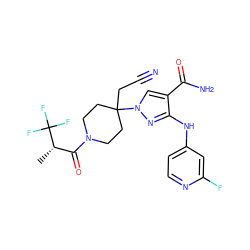 C[C@@H](C(=O)N1CCC(CC#N)(n2cc(C(N)=O)c(Nc3ccnc(F)c3)n2)CC1)C(F)(F)F ZINC000220975641