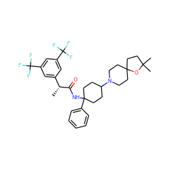 C[C@@H](C(=O)NC1(c2ccccc2)CCC(N2CCC3(CC2)CCC(C)(C)O3)CC1)c1cc(C(F)(F)F)cc(C(F)(F)F)c1 ZINC000003979812