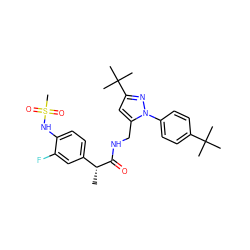 C[C@@H](C(=O)NCc1cc(C(C)(C)C)nn1-c1ccc(C(C)(C)C)cc1)c1ccc(NS(C)(=O)=O)c(F)c1 ZINC000113489099