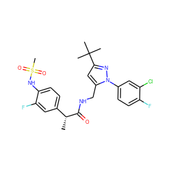 C[C@@H](C(=O)NCc1cc(C(C)(C)C)nn1-c1ccc(F)c(Cl)c1)c1ccc(NS(C)(=O)=O)c(F)c1 ZINC000113488478