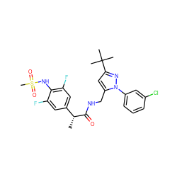 C[C@@H](C(=O)NCc1cc(C(C)(C)C)nn1-c1cccc(Cl)c1)c1cc(F)c(NS(C)(=O)=O)c(F)c1 ZINC000113486158