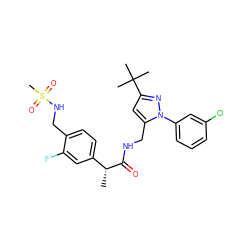 C[C@@H](C(=O)NCc1cc(C(C)(C)C)nn1-c1cccc(Cl)c1)c1ccc(CNS(C)(=O)=O)c(F)c1 ZINC000113488447