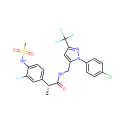 C[C@@H](C(=O)NCc1cc(C(F)(F)F)nn1-c1ccc(Cl)cc1)c1ccc(NS(C)(=O)=O)c(F)c1 ZINC000113486552