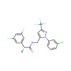 C[C@@H](C(=O)NCc1cc(C(F)(F)F)nn1-c1cccc(Cl)c1)c1cc(F)cc(F)c1 ZINC000113487074