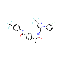 C[C@@H](C(=O)NCc1cc(C(F)(F)F)nn1-c1cccc(Cl)c1)c1ccc(C(=O)Nc2ccc(C(F)(F)F)cc2)cc1 ZINC000113488560