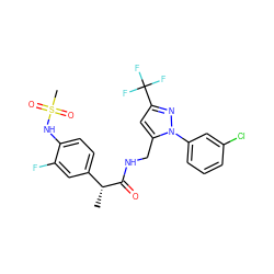 C[C@@H](C(=O)NCc1cc(C(F)(F)F)nn1-c1cccc(Cl)c1)c1ccc(NS(C)(=O)=O)c(F)c1 ZINC000113487875