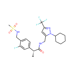 C[C@@H](C(=O)NCc1cc(C(F)(F)F)nn1C1CCCCC1)c1ccc(CNS(C)(=O)=O)c(F)c1 ZINC000113490040