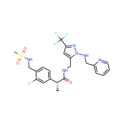 C[C@@H](C(=O)NCc1cc(C(F)(F)F)nn1NCc1ccccn1)c1ccc(CNS(C)(=O)=O)c(F)c1 ZINC000113487776