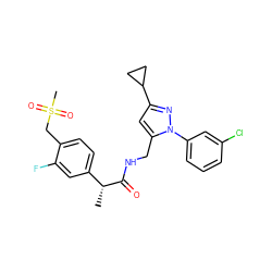 C[C@@H](C(=O)NCc1cc(C2CC2)nn1-c1cccc(Cl)c1)c1ccc(CS(C)(=O)=O)c(F)c1 ZINC000113488156