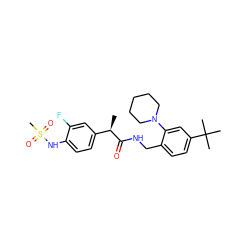 C[C@@H](C(=O)NCc1ccc(C(C)(C)C)cc1N1CCCCC1)c1ccc(NS(C)(=O)=O)c(F)c1 ZINC000146028880