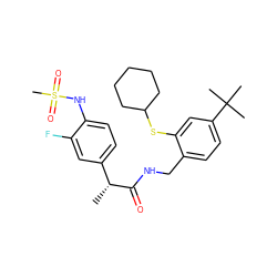 C[C@@H](C(=O)NCc1ccc(C(C)(C)C)cc1SC1CCCCC1)c1ccc(NS(C)(=O)=O)c(F)c1 ZINC001772637291