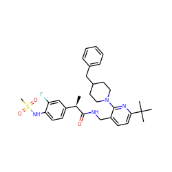 C[C@@H](C(=O)NCc1ccc(C(C)(C)C)nc1N1CCC(Cc2ccccc2)CC1)c1ccc(NS(C)(=O)=O)c(F)c1 ZINC001772636981