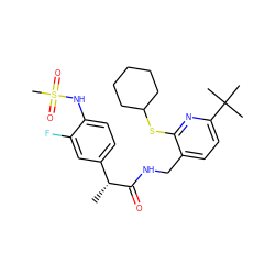 C[C@@H](C(=O)NCc1ccc(C(C)(C)C)nc1SC1CCCCC1)c1ccc(NS(C)(=O)=O)c(F)c1 ZINC001772594328