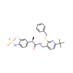 C[C@@H](C(=O)NCc1ccc(C(C)(C)C)nc1SCc1ccccc1)c1ccc(NS(C)(=O)=O)c(F)c1 ZINC001772636848