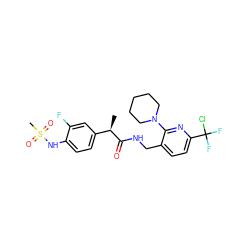 C[C@@H](C(=O)NCc1ccc(C(F)(F)Cl)nc1N1CCCCC1)c1ccc(NS(C)(=O)=O)c(F)c1 ZINC000145521883