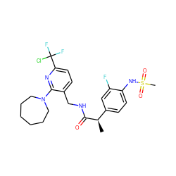 C[C@@H](C(=O)NCc1ccc(C(F)(F)Cl)nc1N1CCCCCC1)c1ccc(NS(C)(=O)=O)c(F)c1 ZINC000145284130