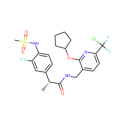 C[C@@H](C(=O)NCc1ccc(C(F)(F)Cl)nc1OC1CCCC1)c1ccc(NS(C)(=O)=O)c(F)c1 ZINC000145570361