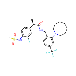 C[C@@H](C(=O)NCc1ccc(C(F)(F)F)cc1N1CCCCCCC1)c1ccc(NS(C)(=O)=O)c(F)c1 ZINC000145256396