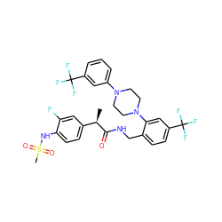 C[C@@H](C(=O)NCc1ccc(C(F)(F)F)cc1N1CCN(c2cccc(C(F)(F)F)c2)CC1)c1ccc(NS(C)(=O)=O)c(F)c1 ZINC000473157249