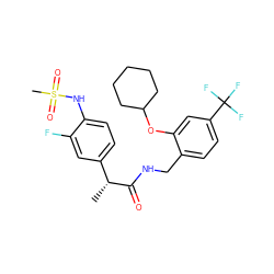 C[C@@H](C(=O)NCc1ccc(C(F)(F)F)cc1OC1CCCCC1)c1ccc(NS(C)(=O)=O)c(F)c1 ZINC000145714447