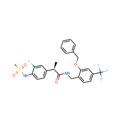 C[C@@H](C(=O)NCc1ccc(C(F)(F)F)cc1OCc1ccccc1)c1ccc(NS(C)(=O)=O)c(F)c1 ZINC000146348183