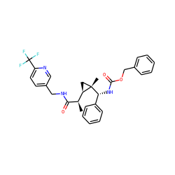 C[C@@H](C(=O)NCc1ccc(C(F)(F)F)nc1)[C@H]1C[C@]1(C)[C@H](NC(=O)OCc1ccccc1)c1ccccc1 ZINC000064559206