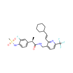 C[C@@H](C(=O)NCc1ccc(C(F)(F)F)nc1/C=C/C1CCCCC1)c1ccc(NS(C)(=O)=O)c(F)c1 ZINC000145869226