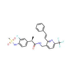 C[C@@H](C(=O)NCc1ccc(C(F)(F)F)nc1/C=C/c1ccccc1)c1ccc(NS(C)(=O)=O)c(F)c1 ZINC000146524552