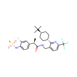 C[C@@H](C(=O)NCc1ccc(C(F)(F)F)nc1[C@H]1CC[C@H](C(C)(C)C)CC1)c1ccc(NS(C)(=O)=O)c(F)c1 ZINC000299834912