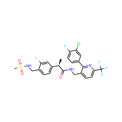 C[C@@H](C(=O)NCc1ccc(C(F)(F)F)nc1-c1ccc(F)c(Cl)c1)c1ccc(CNS(C)(=O)=O)c(F)c1 ZINC000169711859