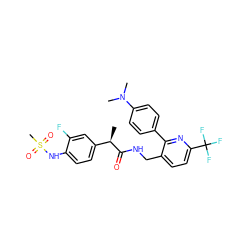 C[C@@H](C(=O)NCc1ccc(C(F)(F)F)nc1-c1ccc(N(C)C)cc1)c1ccc(NS(C)(=O)=O)c(F)c1 ZINC000146384889