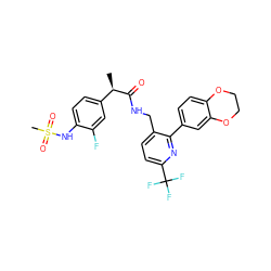 C[C@@H](C(=O)NCc1ccc(C(F)(F)F)nc1-c1ccc2c(c1)OCCO2)c1ccc(NS(C)(=O)=O)c(F)c1 ZINC000146694641