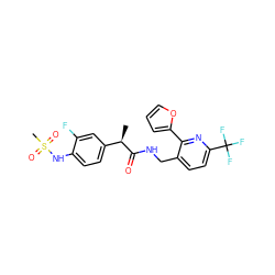 C[C@@H](C(=O)NCc1ccc(C(F)(F)F)nc1-c1ccco1)c1ccc(NS(C)(=O)=O)c(F)c1 ZINC000299831579