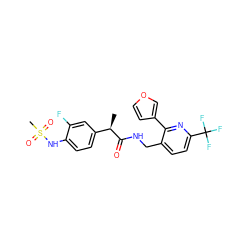 C[C@@H](C(=O)NCc1ccc(C(F)(F)F)nc1-c1ccoc1)c1ccc(NS(C)(=O)=O)c(F)c1 ZINC000299835848