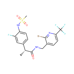 C[C@@H](C(=O)NCc1ccc(C(F)(F)F)nc1Br)c1ccc(NS(C)(=O)=O)c(F)c1 ZINC000146476861